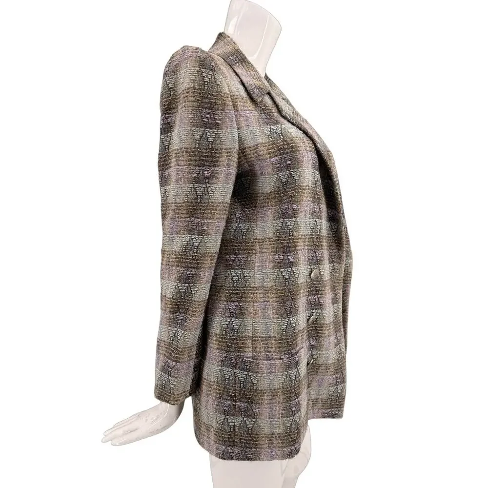 Chanel Boutique Plaid Wool Tweed Double Breasted Blazer Jacket Multicolor Sz 40